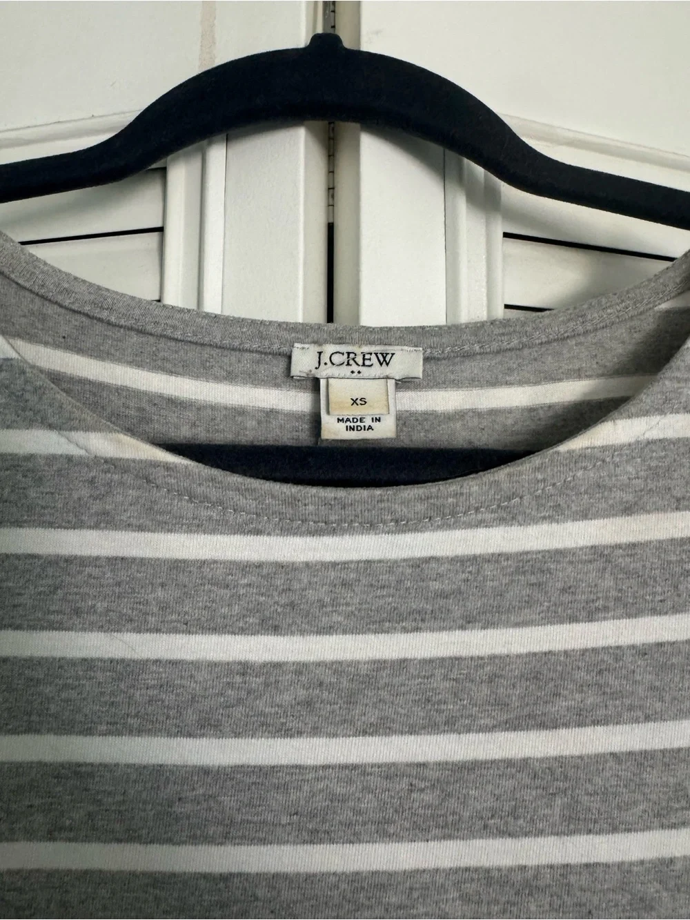 J. Crew Gray & White Striped Ruffle Sleeve Midi Dress